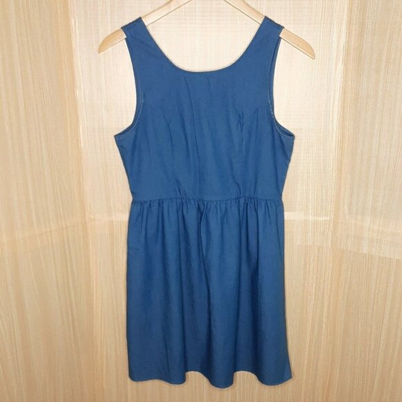French Grey Sleeveless Blue Fit And Flare Dress  L - Picture 1 of 6
